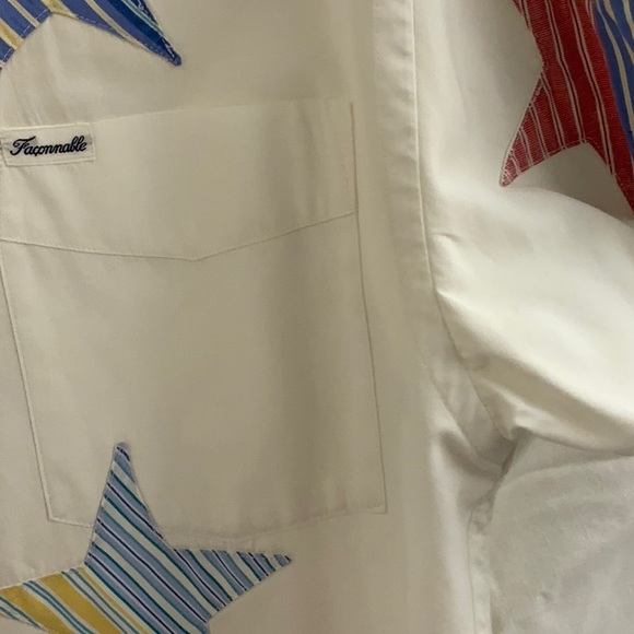 Faconnable White Button-down Shirt with Appliqué of Multi-color Stars - Picture 4 of 4